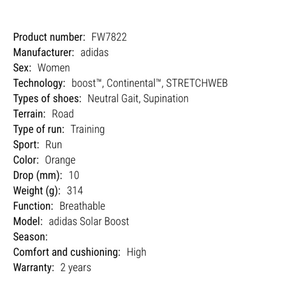 Adidas Shoes Women's 6.5 Orange Solar Boost 19 Athletic Running Sneakers - Picture 10 of 10